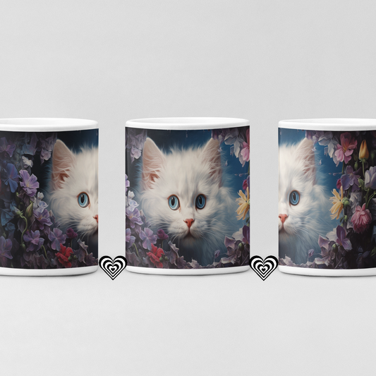 White Cat Personalised 3d cat mug from naughtycard. Chritmas Gift, Birthday Gift, Secret Santa, New Trending, 3d art