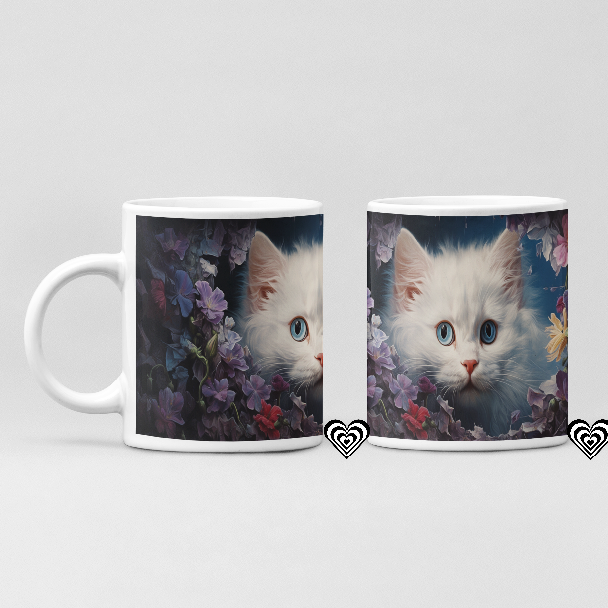 3D animal art mug White cat blue eyes