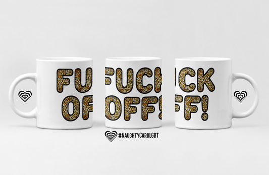 F off leopard print mug from naughty card