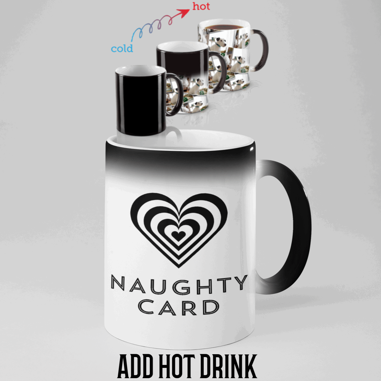 Heat Changing Personalised Magic Mug from NaughtyCard. Side View