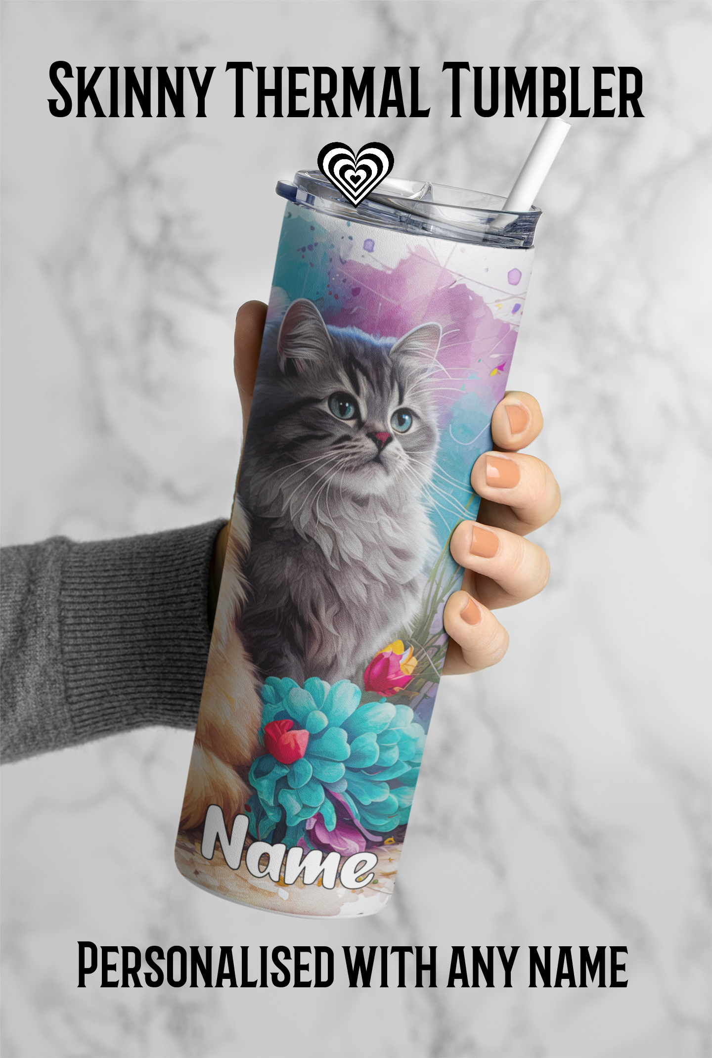 Cats Thermal Skinny Tumbler Personalised