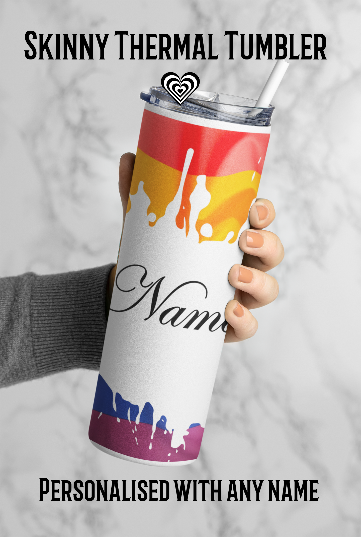 Pride Flag Thermal Skinny Tumbler Personalised