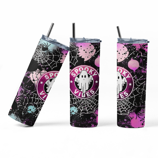 Spooky Vibes metal thermal tumbler from Naughtycard
