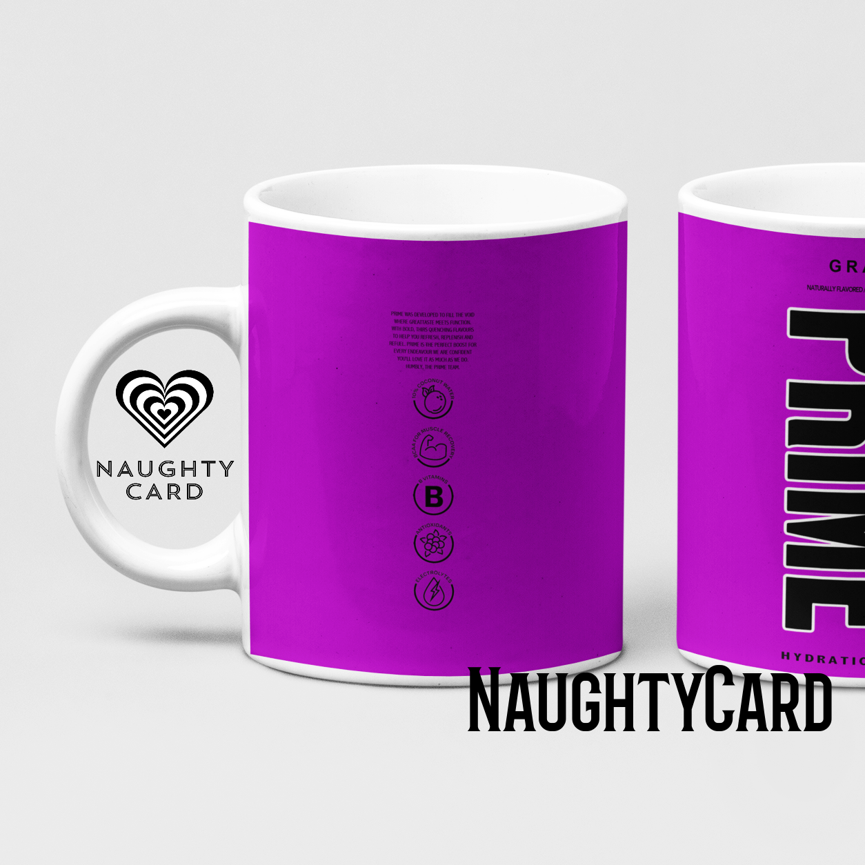 Grape Prime Hydration Inspired Mug. Heat reveal magic mug. Birthday Gift. Christmas Gift. Mug from NaughtyCard. Purple Prime Mug 