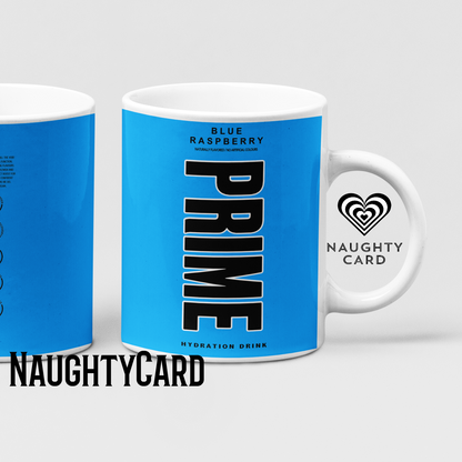 Prime Hydration Inspired Mug. Heat reveal magic mug. Birthday Gift. Christmas Gift. Mug from NaughtyCard. Blue Raspberry Front View