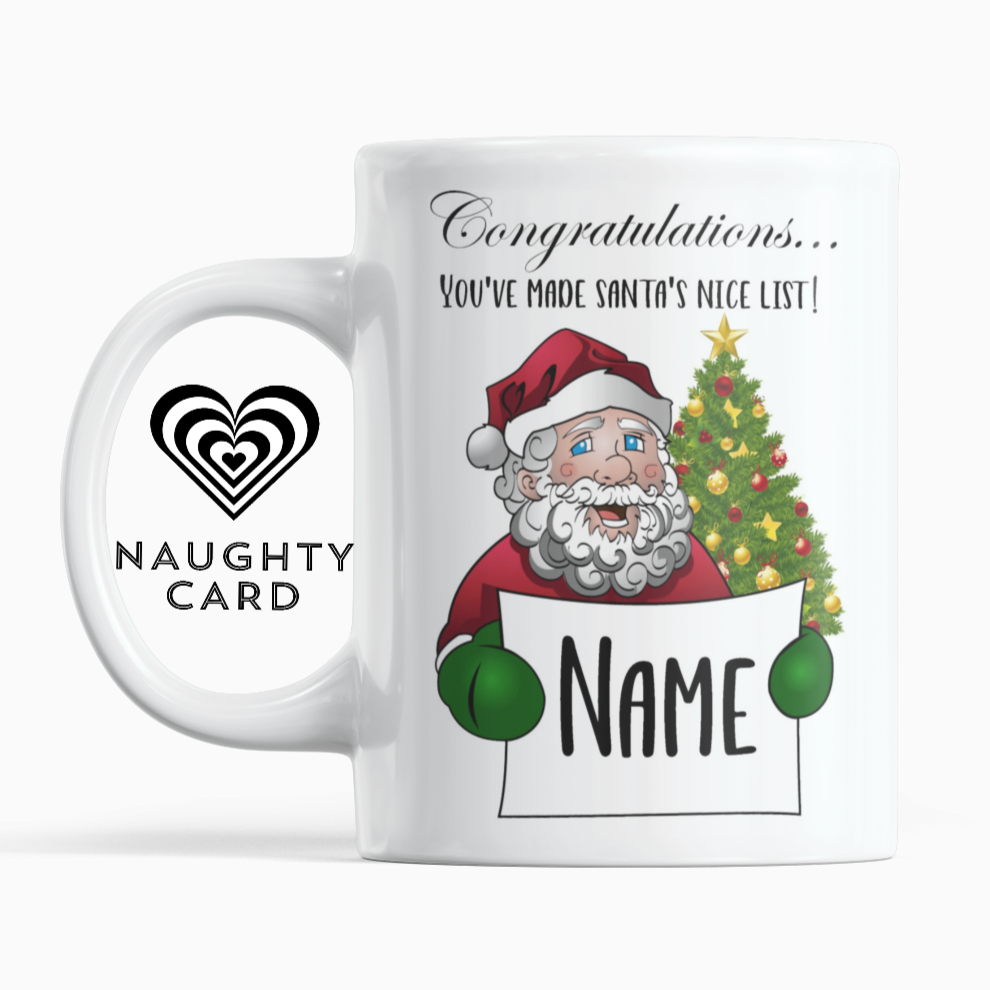 Nice List Christmas NaughtyCard’s Personalised Mugs are the perfect way to express your personality and humour. Whether you want to surprise your friends, family, or co-workers, these mugs will make them laugh out loud. You can choose from a range of designs and add any name to create a unique gift. These mugs are ideal for Birthday presents, Christmas gifts, or for secret Santa. Order yours today and get ready to enjoy a cup of tea or coffee with a naughty card twist. 😜